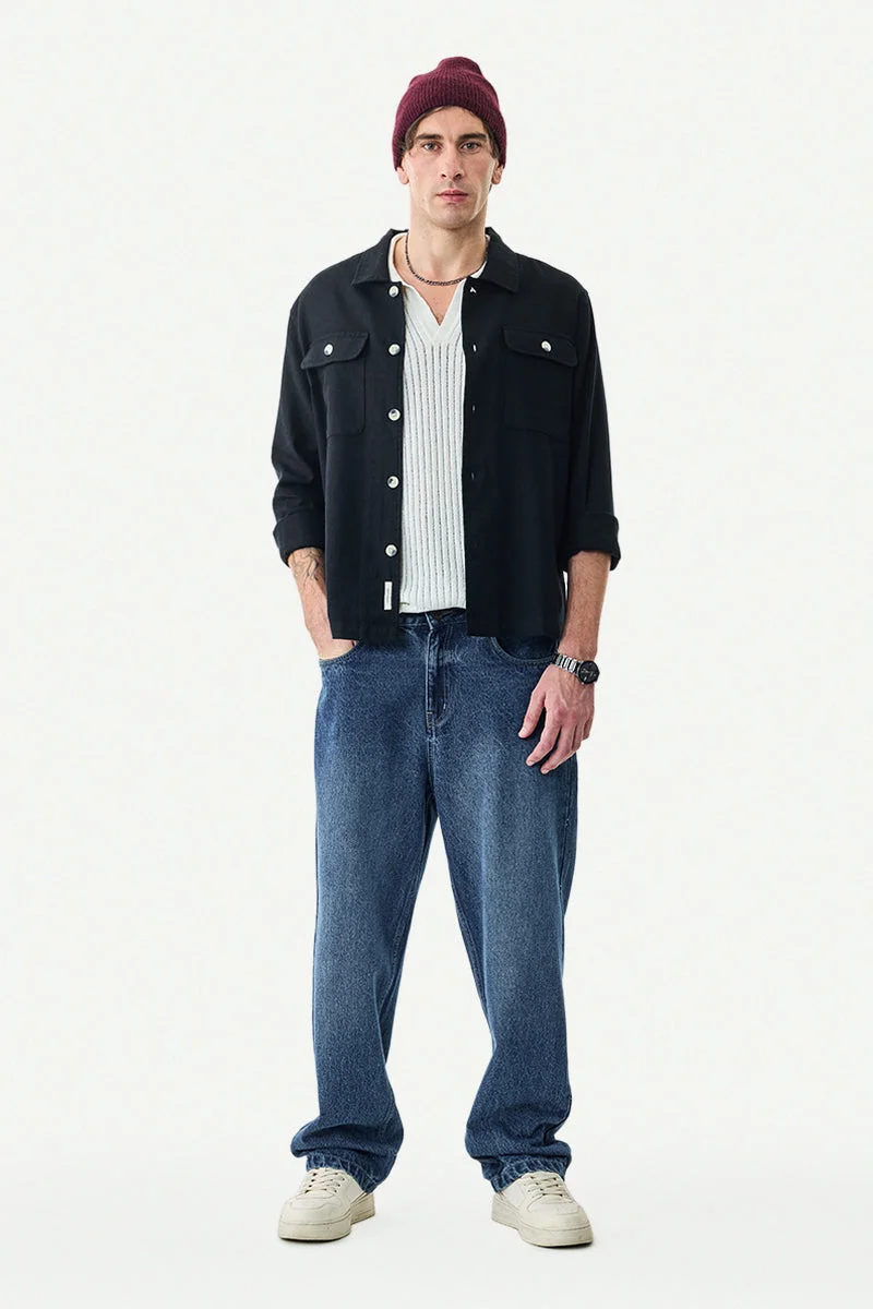 SNITCH Double Pocket Linen Blend Overshirt